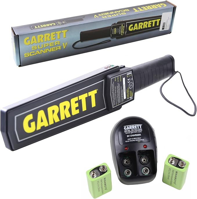 garrett super scanner v 手持金属探测器 w/ 9v 可充电电池套装